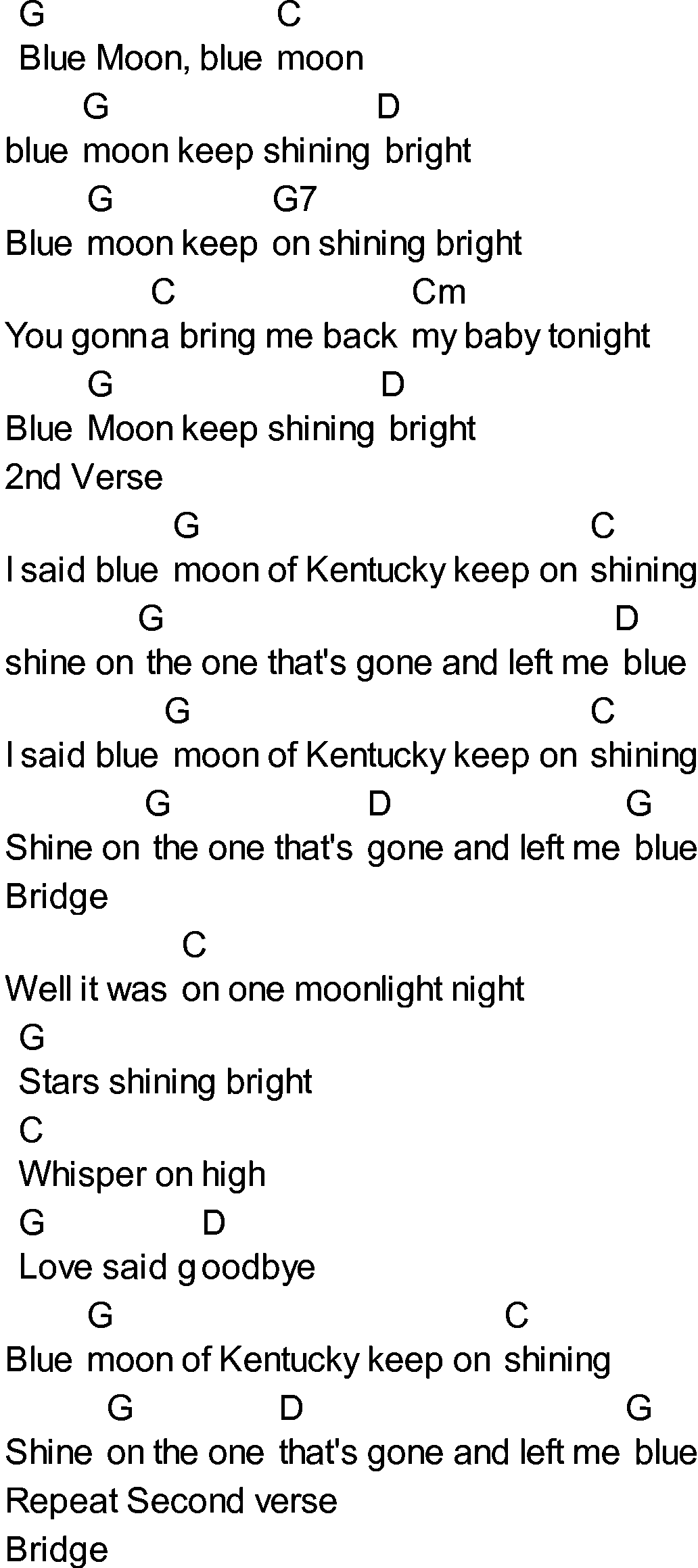 Bluegrass songs with chords - Blue Moon Of Kentucky